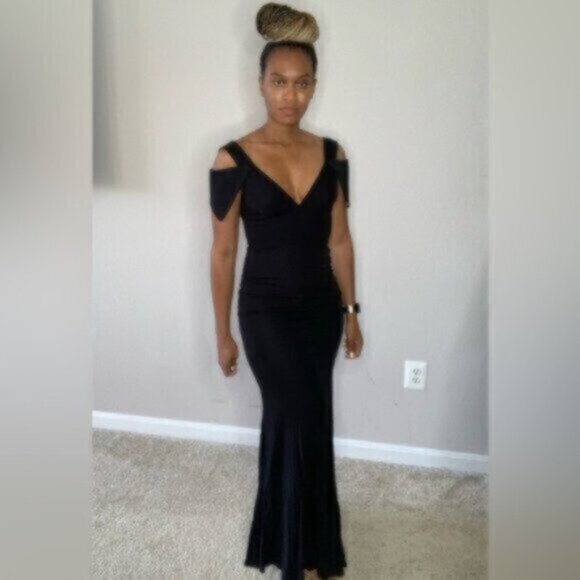 ABS by Allen Schwartz Black Vintage Fitted Evening Formal Maxi Dress - Picture 4 of 14